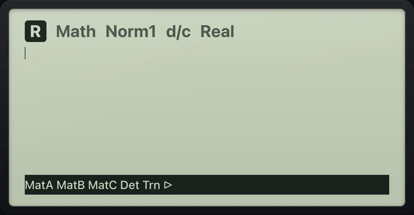 OPTN then MAT lists the matrix tools The display shows: MatA MatB MatC Det Trn ▷.