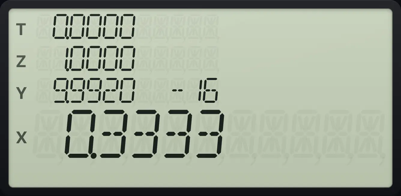 Result of the example "Integral of x² from 0 to 1" The display shows: 0.0000 / 1.0000 / 9.9920 -16 / 0.3333.