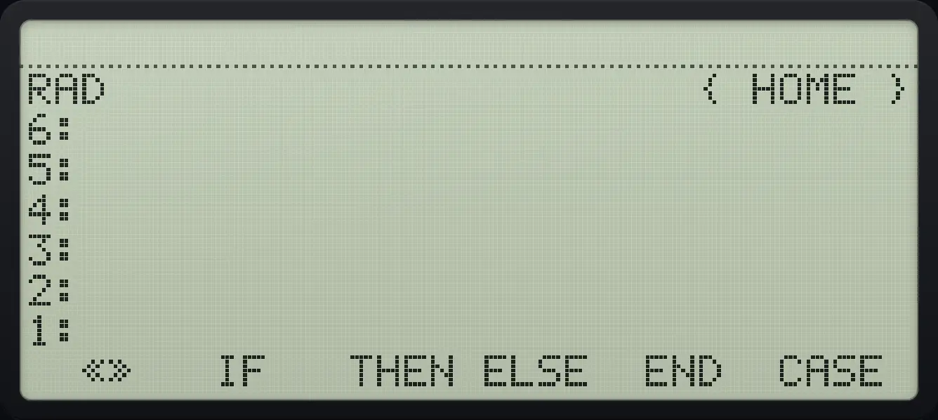 After step 1: Type « → x « IF x 0 < THEN x NEG ELSE x END » » and store it as absv. The display shows: RAD { HOME } / 6: / 5: / 4: / 3: / 2: / 1: / «» IF THEN ELSE END CASE .