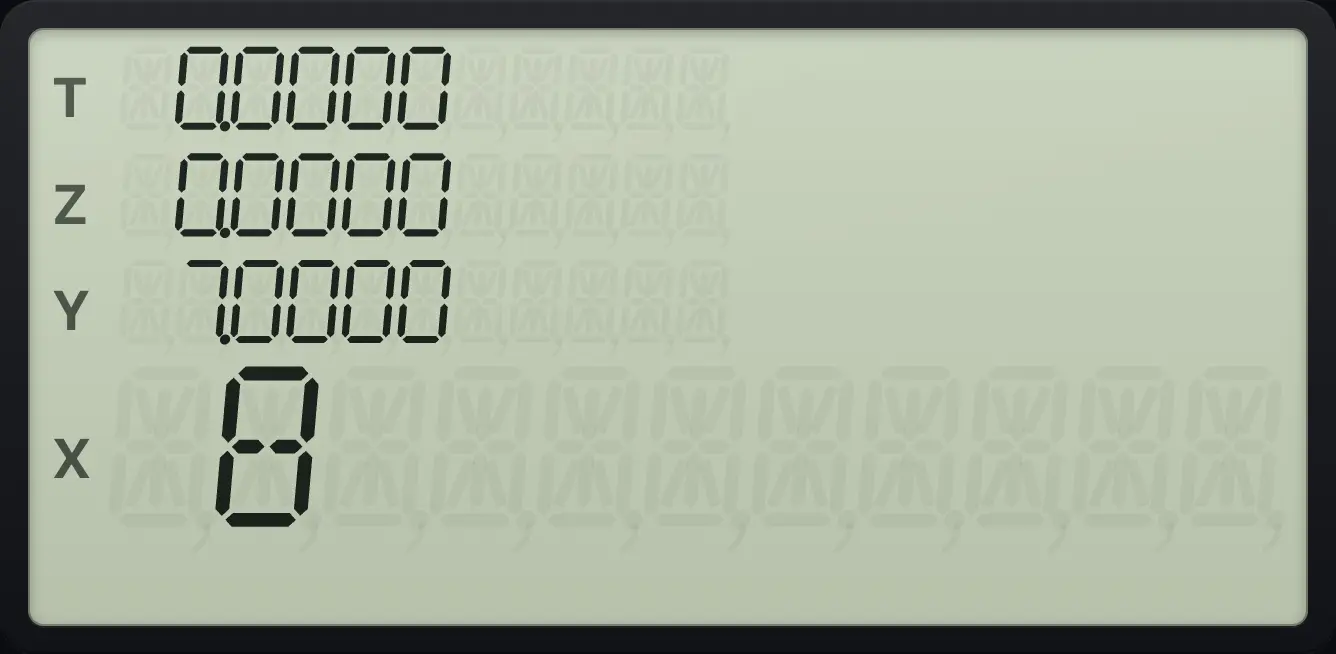 Result of the example "ENTER turns lift off" The display shows: 0.0000 / 0.0000 / 7.0000 / 8.0000 / 8.