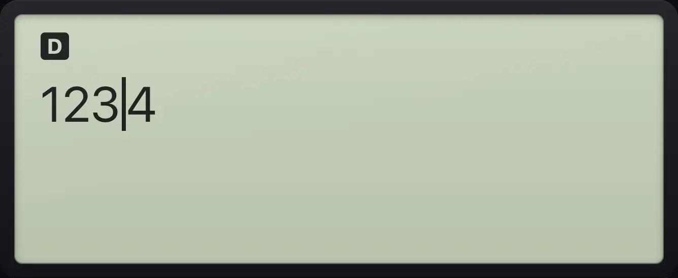 Result of the example "Insert a missing digit" The display shows: 1234.