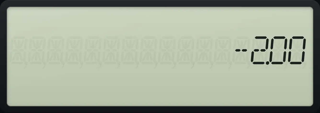 Result of the example "A negative number" The display shows: -2.00.