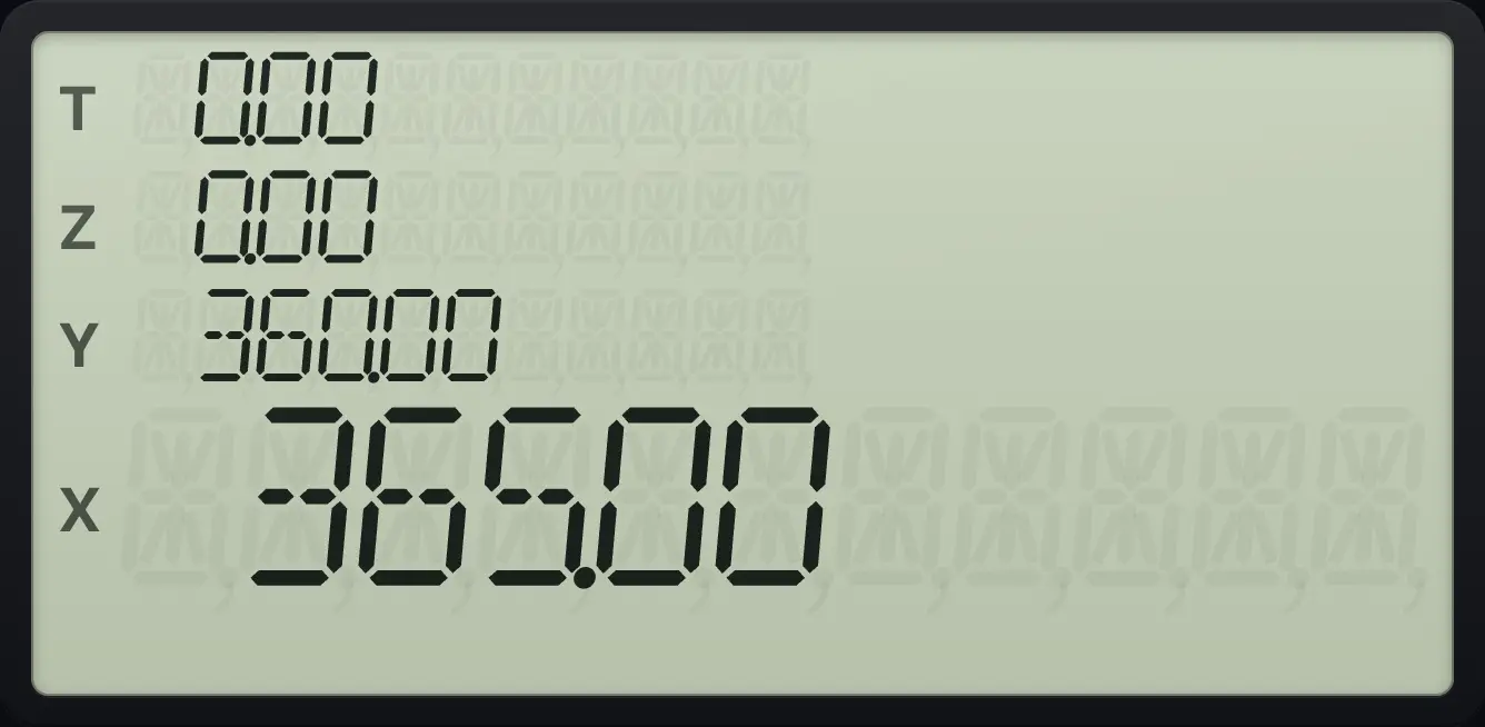 Result of the example "A non-leap year" The display shows: 0.00 / 0.00 / 360.00 / 365.00.
