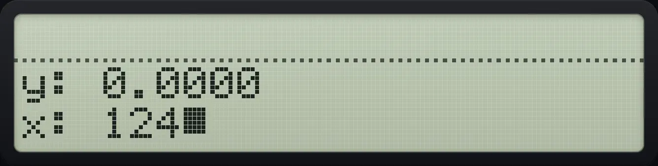 Result of the example "Fix a typing mistake" The display shows: y: 0.0000 / x: 124_.