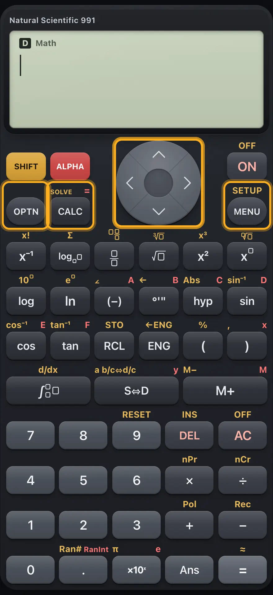 OPTN, CALC, the arrow keys and MENU