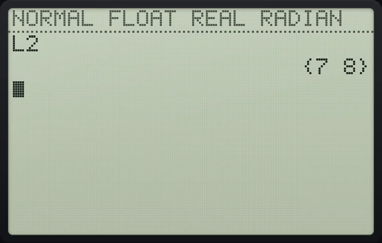 Result of the example "Fill two columns" The display shows: L2 / {7 8}.