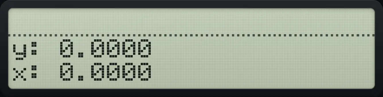 Result of the example "Clear the whole stack" The display shows: y: 0.0000 / x: 0.0000.