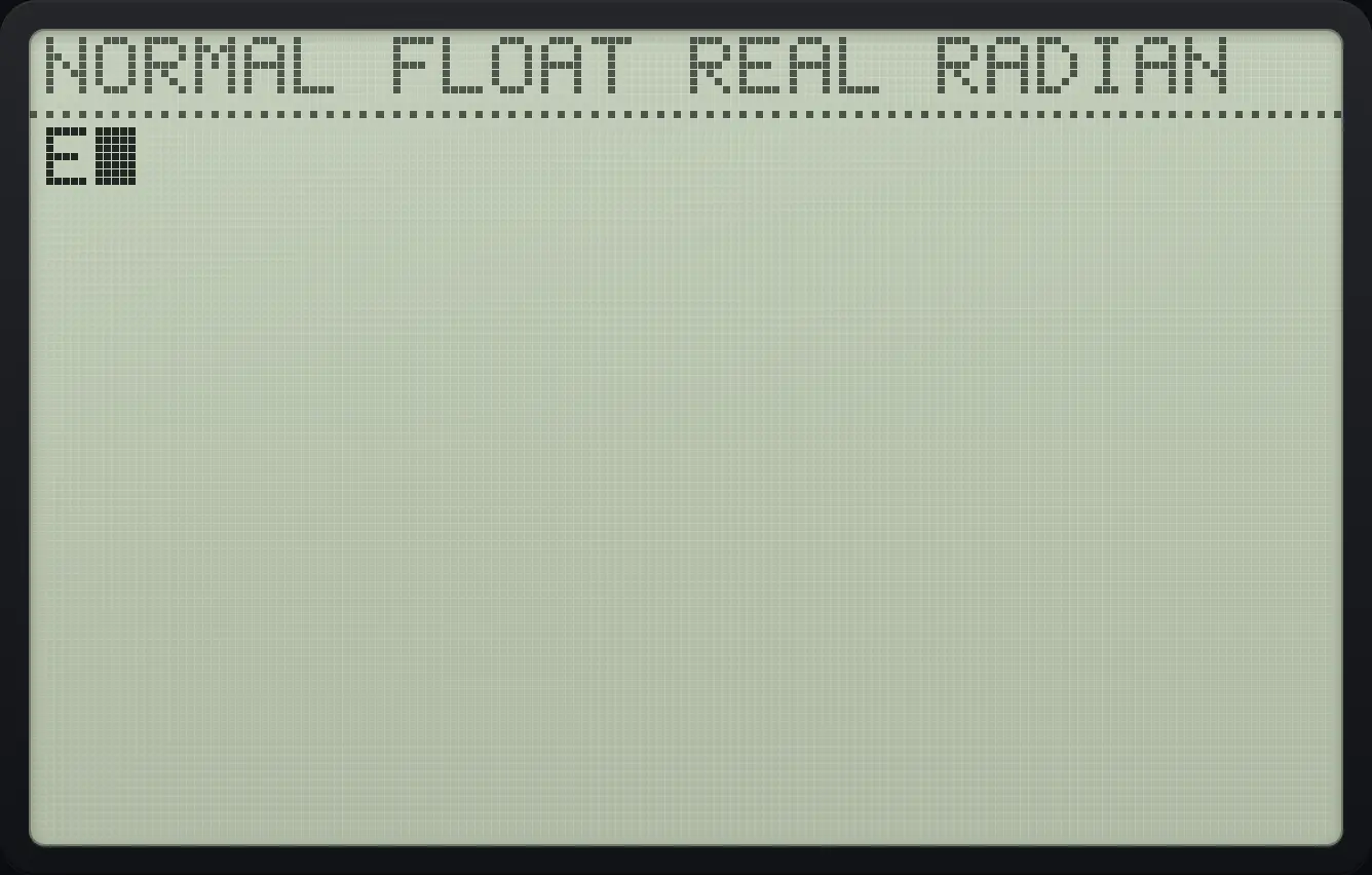Result of the example "Type a letter with alpha" The display shows: E.