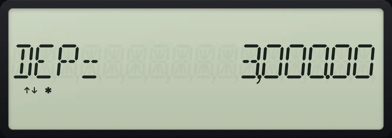 Result of the example "SYD, year one" The display shows: DEP=      3,000.00.