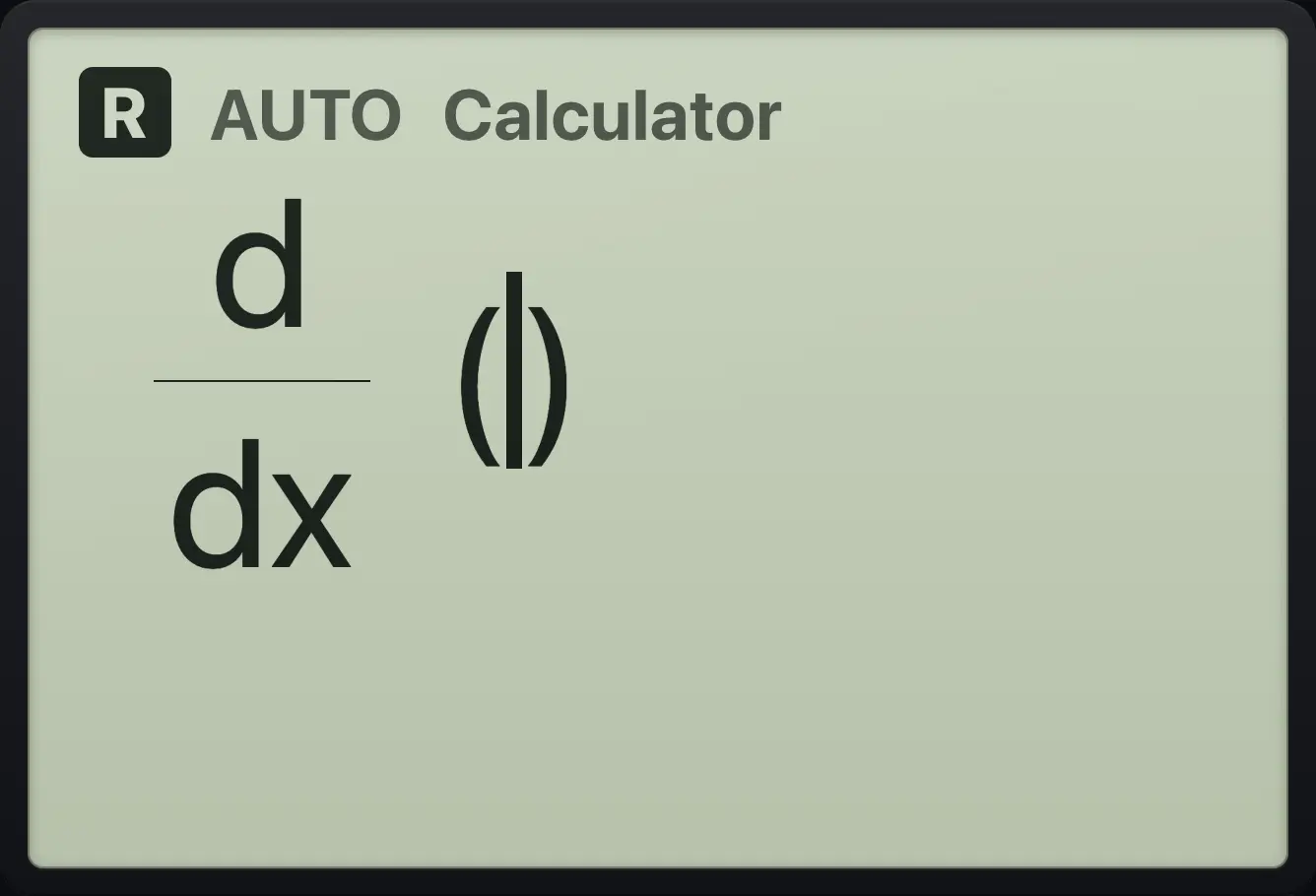 After step 1: Open templates, choose 8, type x and press right. The display shows: d/dx().
