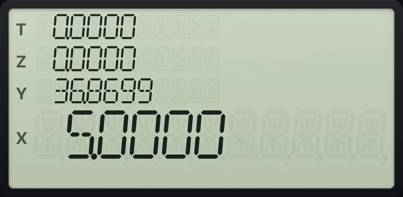 Result of the example "Rectangular to polar: (3, 4)" The display shows: 0.0000 / 0.0000 / 36.8699 / 5.0000.