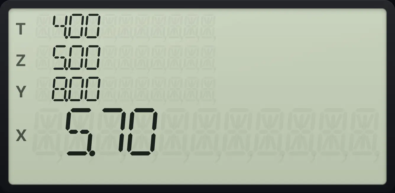 Result of the example "Weighted mean of the sample data" The display shows: 4.00 / 5.00 / 8.00 / 5.70.