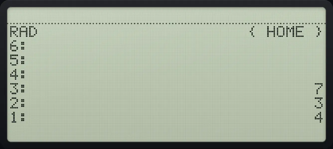 Result of the example "Get back the numbers you added" The display shows: RAD { HOME } / 6: / 5: / 4: / 3: 7 / 2: 3 / 1: 4.
