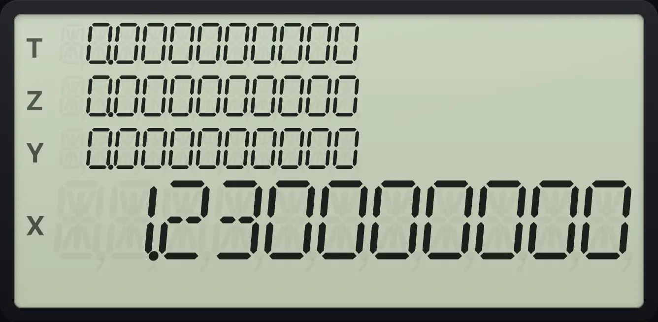 Result of the example "Round 1.23456 to two decimals" The display shows: 0.000000000 / 0.000000000 / 0.000000000 / 1.230000000.