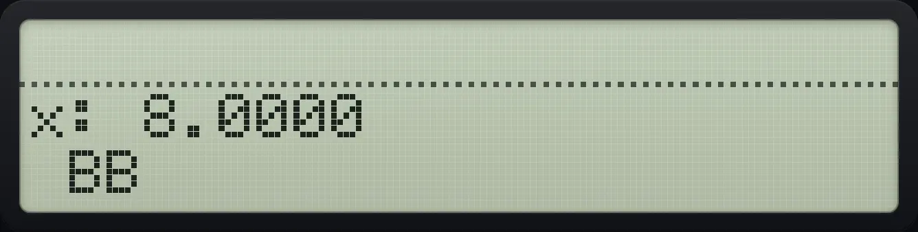 Result of the example "Recall a real variable from the catalog" The display shows: x: 8.0000 / BB .