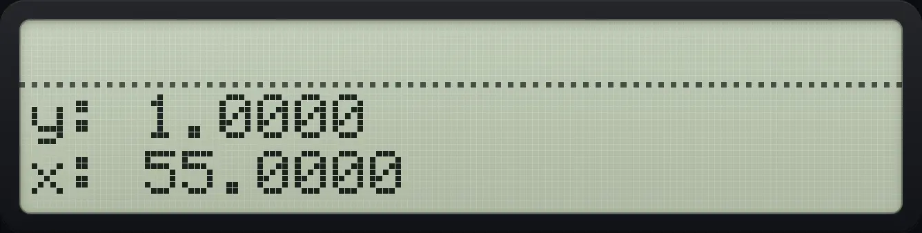 Result of the example "Sum 1 to 10" The display shows: y: 1.0000 / x: 55.0000.