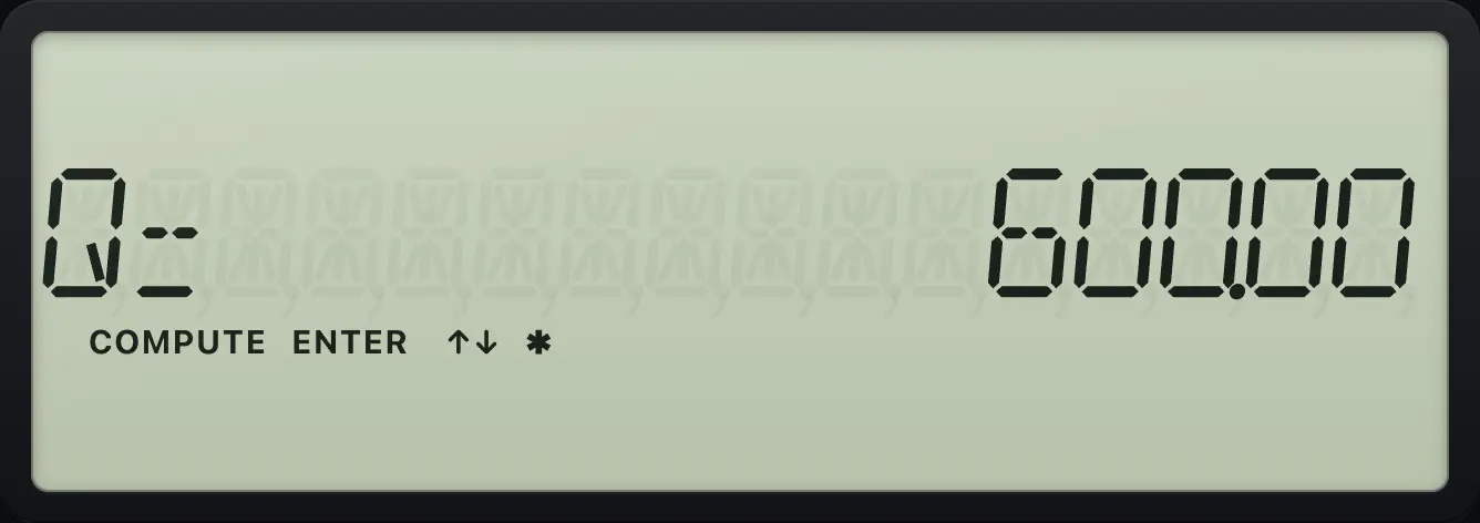 Result of the example "Break-even quantity" The display shows: Q=         600.00.