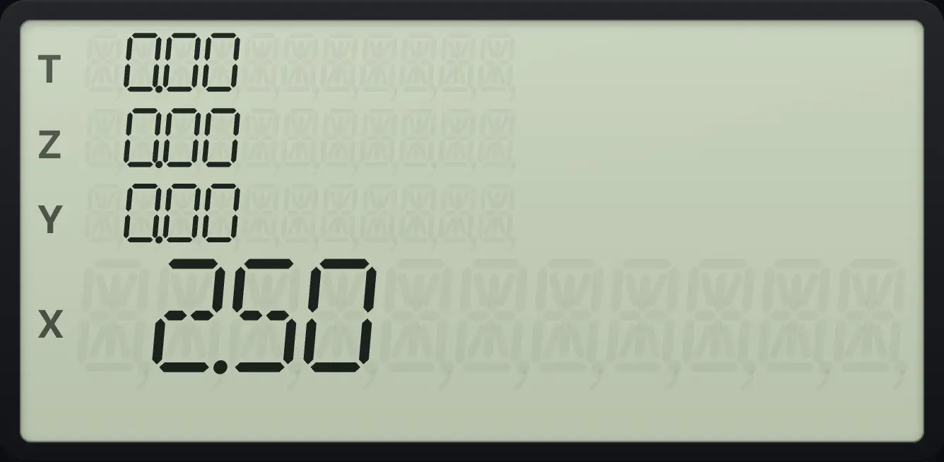 Result of the example "Divide: 10 ÷ 4" The display shows:  0.00 /  0.00 /  0.00 /  2.50.