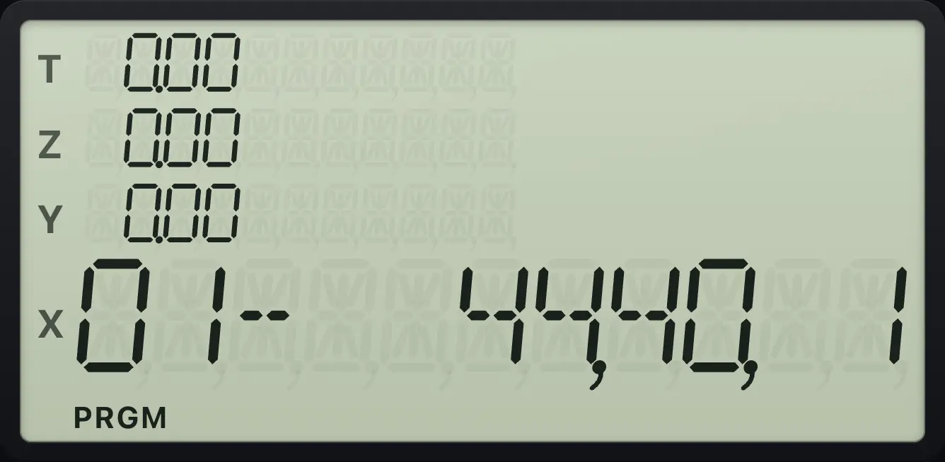 Result of the example "A storage line" The display shows: 01- 44,40, 1 / 0.00 / 0.00 / 0.00 / 0.00.