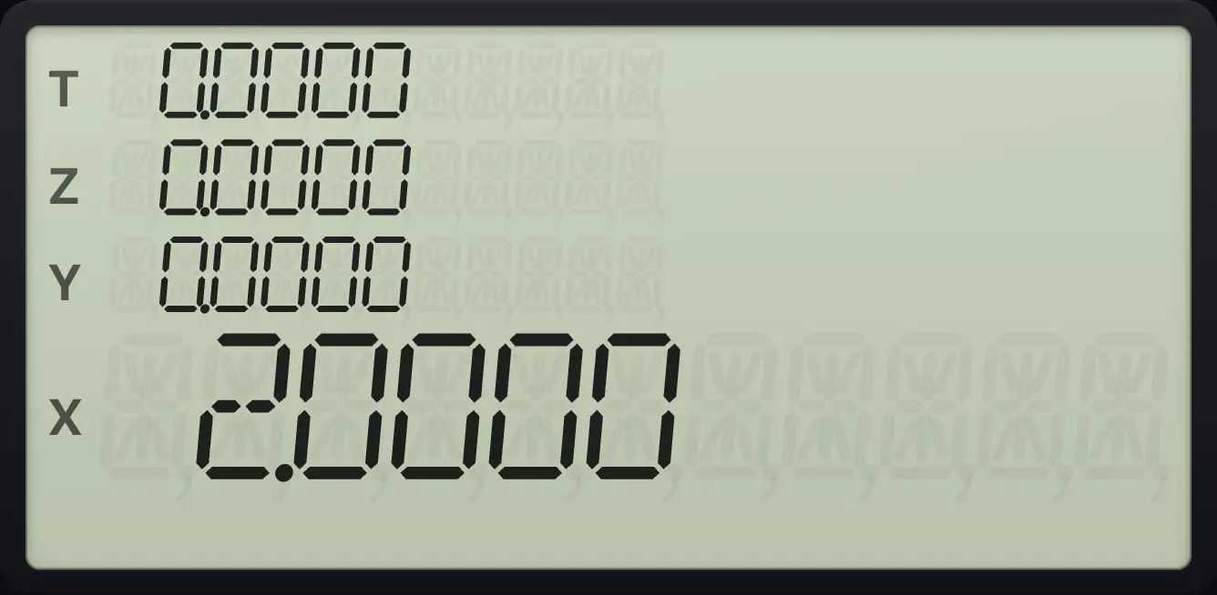 Result of the example "Branch on zero with x=0" The display shows:  0.0000 /  0.0000 /  0.0000 /  2.0000.