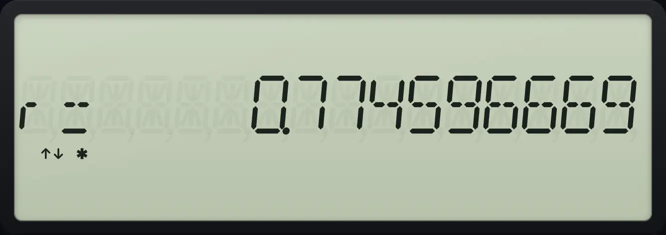 Result of the example "Correlation" The display shows: r= 0.774596669.