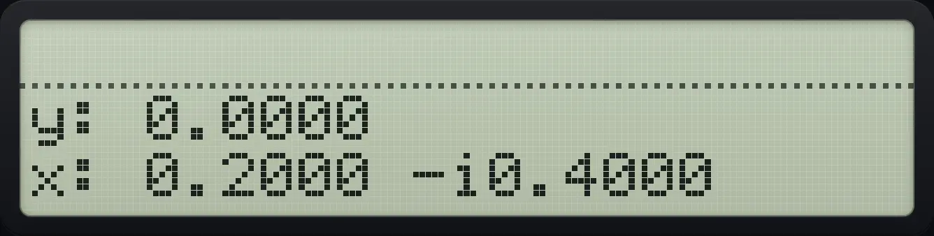 Result of the example "Reciprocal of 1+2i" The display shows: y: 0.0000 / x: 0.2000 -i0.4000.