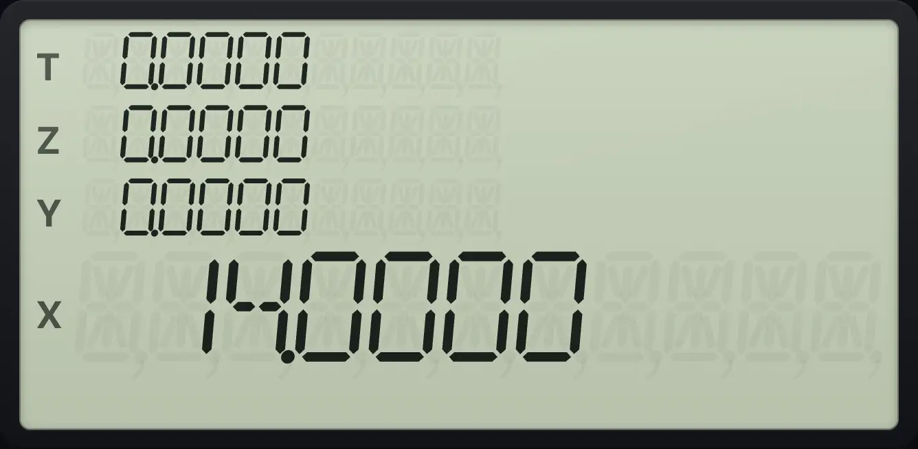 Result of the example "Use an answer in the next step" The display shows: 0.0000 / 0.0000 / 0.0000 / 14.0000.