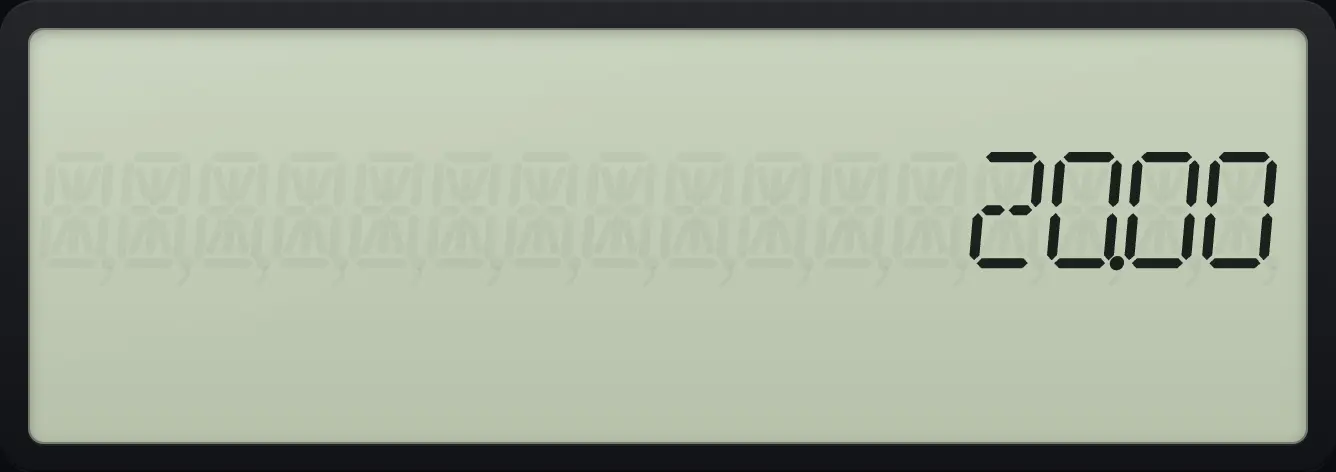 Result of the example "Add and multiply" The display shows: 20.00.