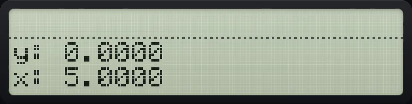 Result of the example "Hypotenuse from two legs" The display shows: y: 0.0000 / x: 5.0000.