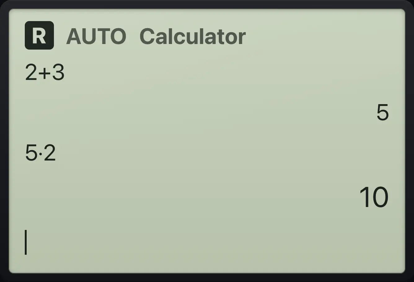 Result of the example "Paste an old answer" The display shows: 2+3 / 5 / 5·2 / 10.