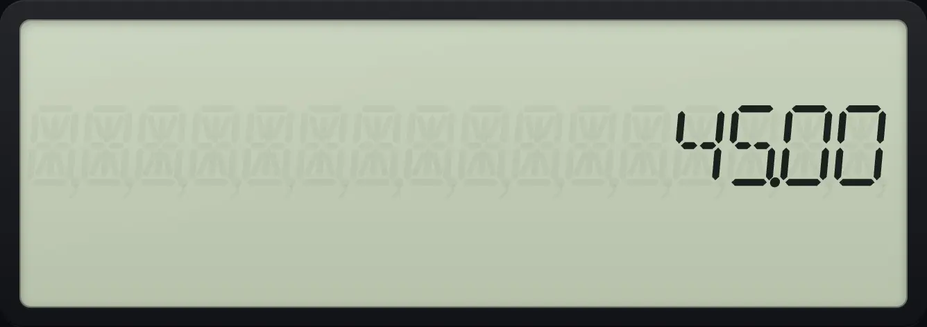 Result of the example "Inverse tangent" The display shows: 45.00.