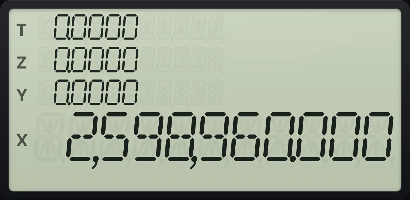 Result of the example "Combinations of 52 cards taken 5 at a time" The display shows: 0.0000 / 0.0000 / 0.0000 / 2,598,960.000.