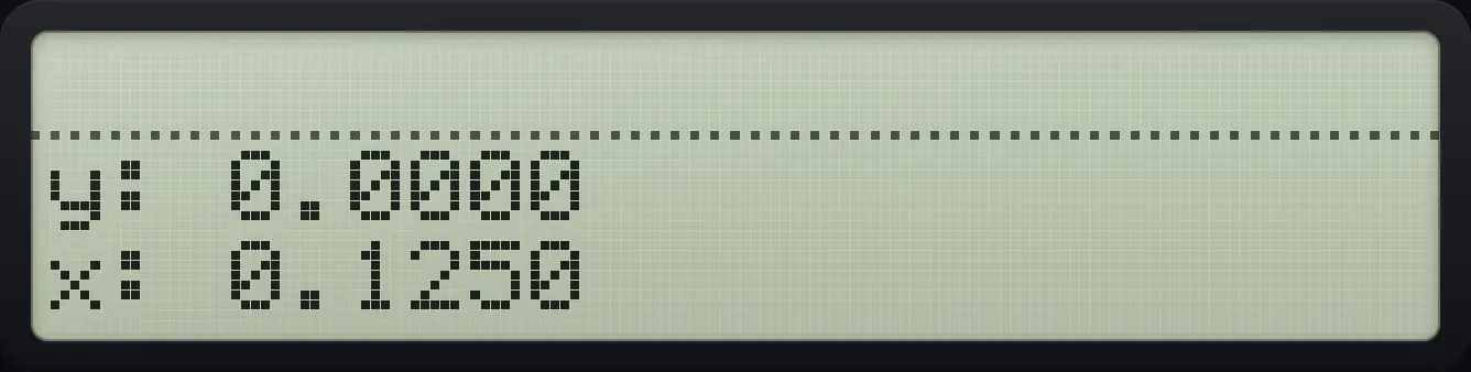 Result of the example "Reciprocal of 8" The display shows: y: 0.0000 / x: 0.1250.