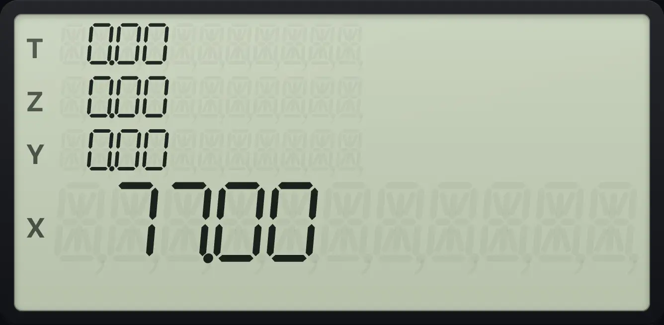 Result of the example "(3 + 4) × (5 + 6)" The display shows: 0.00 / 0.00 / 0.00 / 77.00.