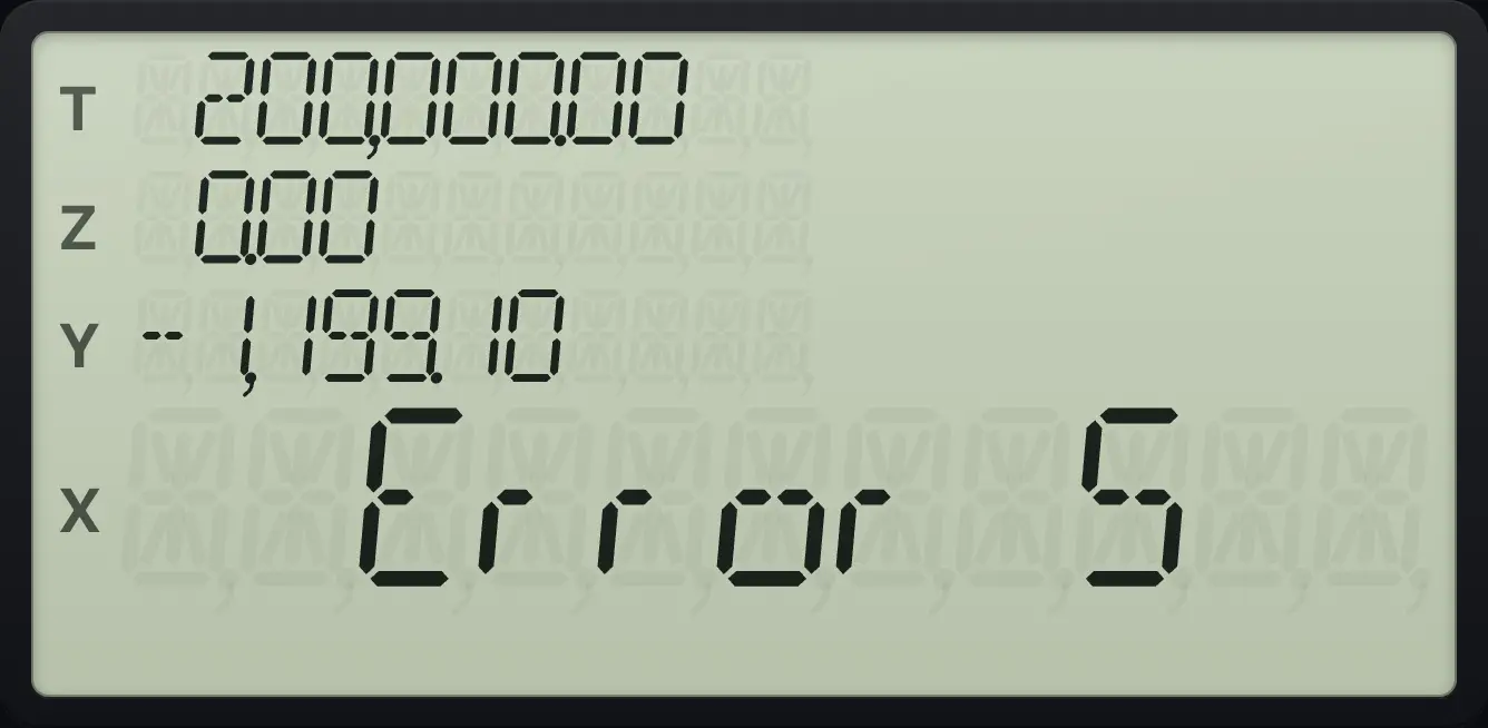 Result of the example "A part payment is an error" The display shows: Error 5 / 200,000.00 / 0.00 / -1,199.10 / 1.50.