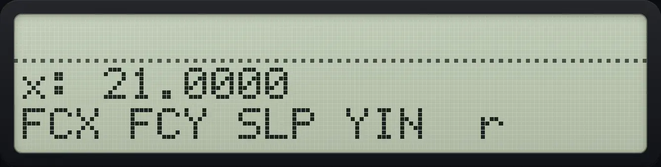 Result of the example "Forecast y at x = 10" The display shows: x: 21.0000 / FCX FCY SLP YIN r .