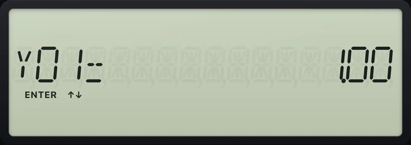 Result of the example "Enter two points" The display shows: Y01= 1.00.