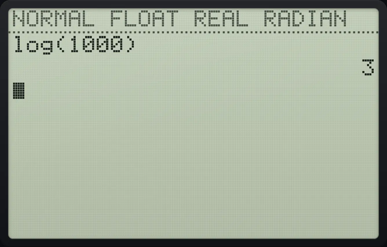 Result of the example "Base-10 logarithm" The display shows: log(1000) / 3.