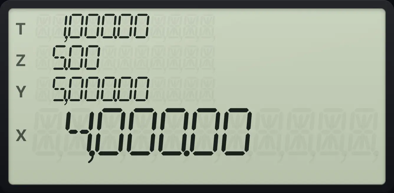 Result of the example "Year 1" The display shows:  1,000.00 /  5.00 /  5,000.00 /  4,000.00.