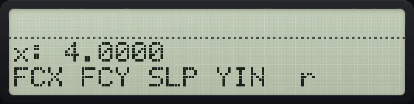 Result of the example "Forecast x for y = 9" The display shows: x: 4.0000 / FCX FCY SLP YIN r .