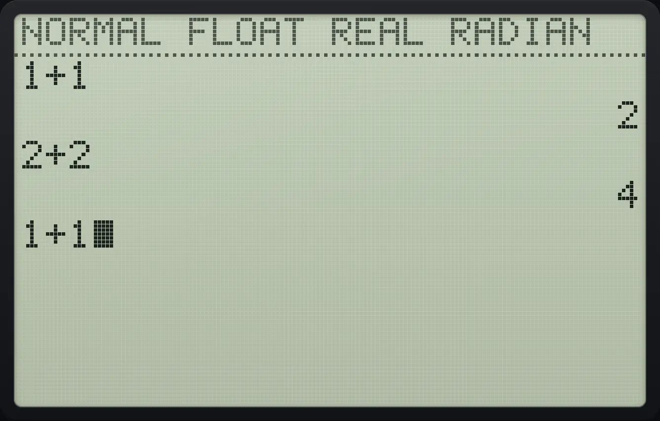 Result of the example "Recall two entries back" The display shows: 1+1 / 2 / 2+2 / 4 / 1+1.