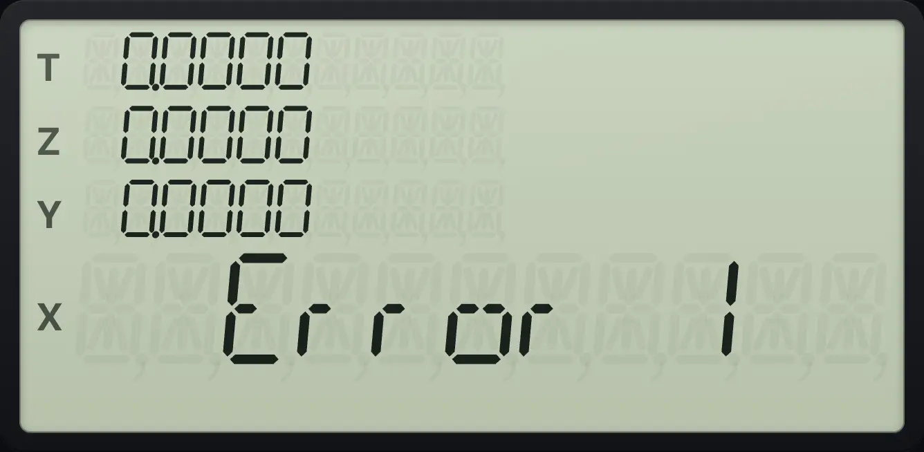 Result of the example "A feature that is not included" The display shows: Error 1 / 0.0000 / 0.0000 / 0.0000 / 0.0000.