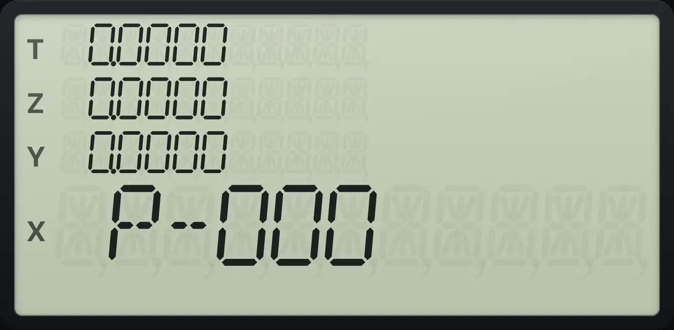 Result of the example "Check program memory" The display shows: P-000 / 0.0000 / 0.0000 / 0.0000 / 0.0000.
