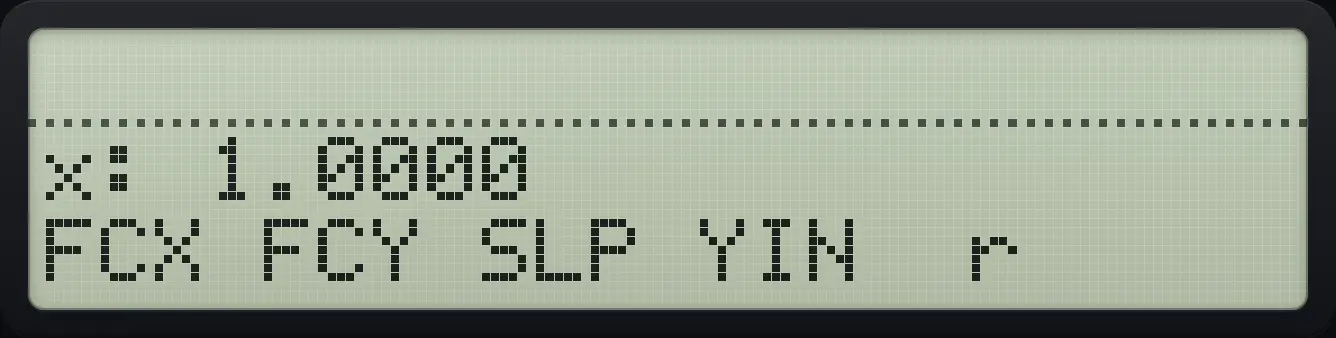 Result of the example "Correlation" The display shows: x: 1.0000 / FCX FCY SLP YIN r .