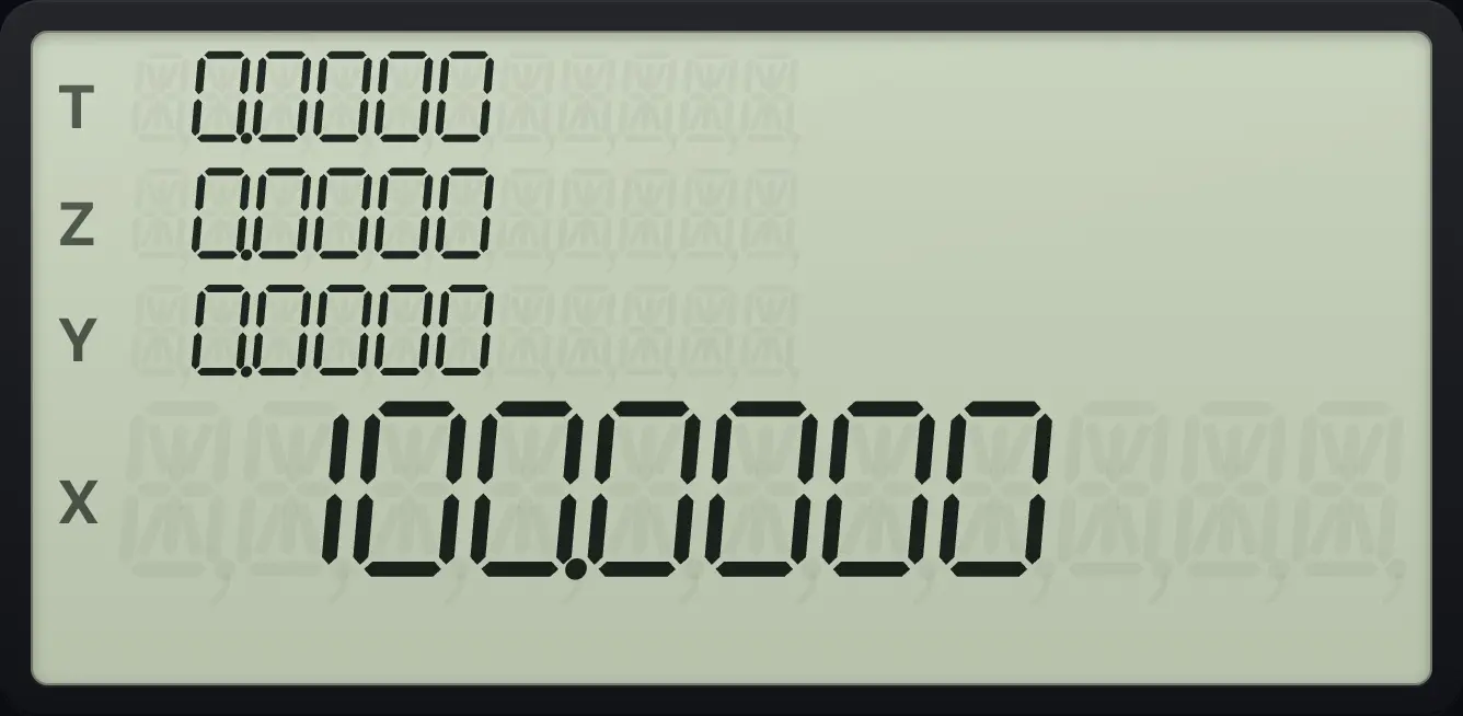 Result of the example "10 to the power 2" The display shows: 0.0000 / 0.0000 / 0.0000 / 100.0000.