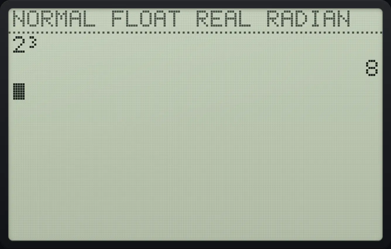 Result of the example "Cube a number" The display shows: 2³ / 8.