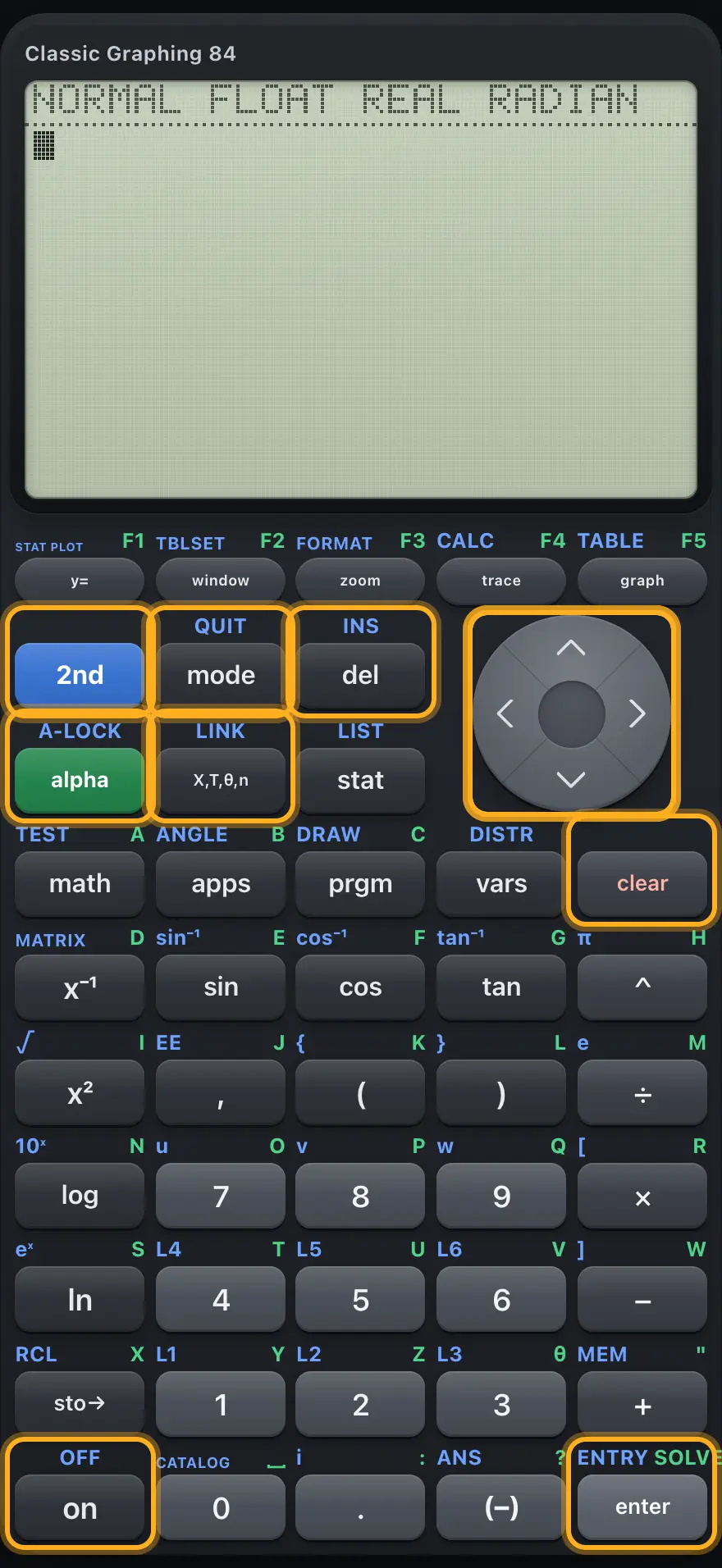 The editing and cursor keys are highlighted.