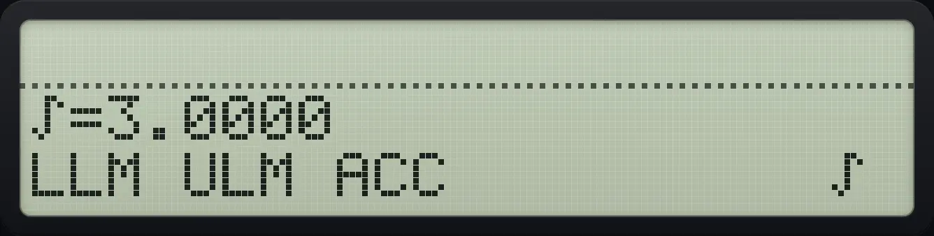 Result of the example "Integrate x² − 2 from 0 to 3" The display shows: ∫=3.0000 / LLM ULM ACC ∫ .