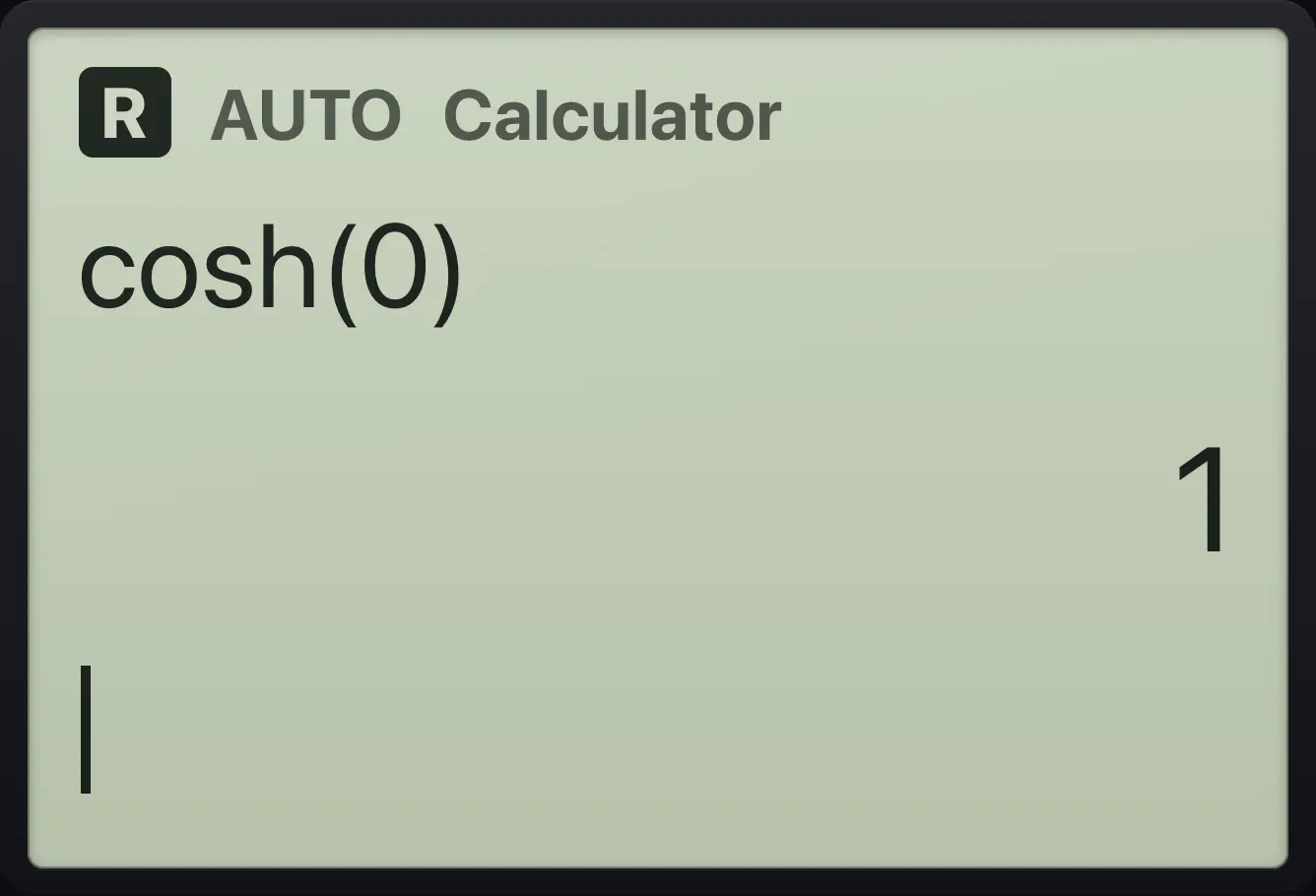 Result of the example "Hyperbolic cosine" The display shows: cosh(0) / 1.