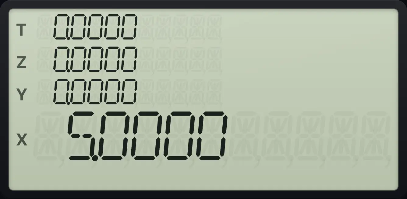 Result of the example "Absolute value with a test" The display shows:  0.0000 /  0.0000 /  0.0000 /  5.0000.